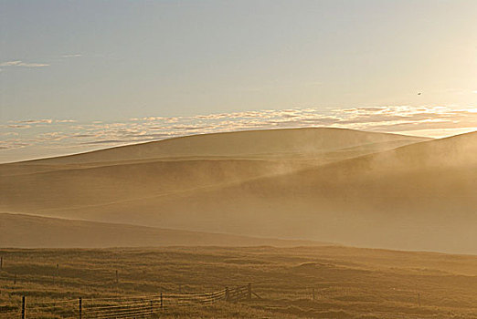 苏格兰,群岛,设得兰群岛,半岛,西部,大陆,晨雾
