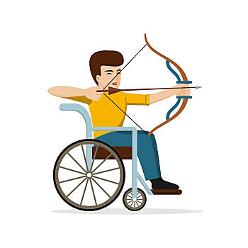 伤残,男人,轮椅,弯曲,弓,设计,男青年,瞄准,箭,矢量,插画,残障,弓箭手