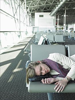 女人,睡觉,机场
