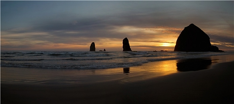 日落,上方,黑斯塔科岩,佳能海滩