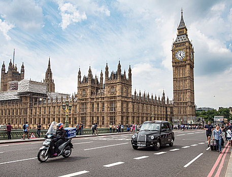 伦敦,出租车,威斯敏斯特桥,威斯敏斯特宫,议会大厦,大本钟,威斯敏斯特,英格兰,英国,欧洲