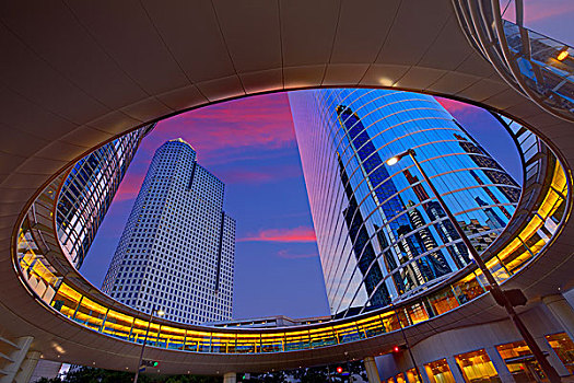 休斯顿,市区,日落,现代,摩天大楼,德克萨斯,美国