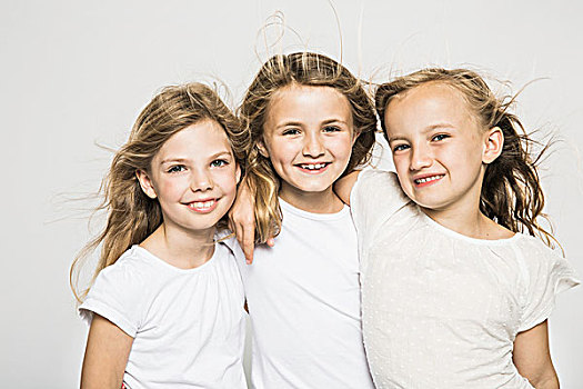 棚拍,肖像,三个女孩,长,金发,头发