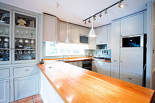木质,操作台,厨房,蓝色,涂绘,合适
