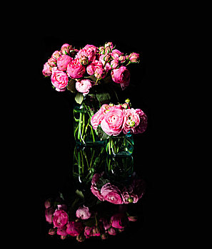 花束,粉色,花,玻璃花瓶