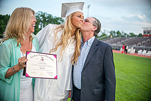 父亲,吻,毕业,女儿,毕业典礼