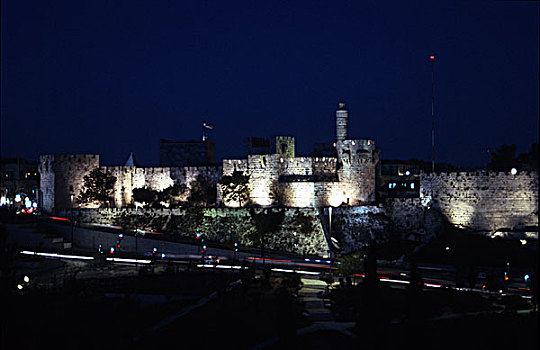 耶路撒冷,老城,城墙,夜晚