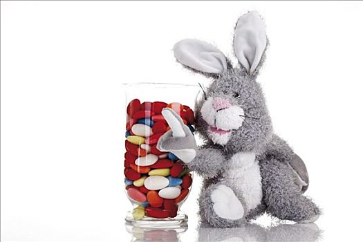 复活节兔子,毛绒玩具,糖果,复活节彩蛋,玻璃