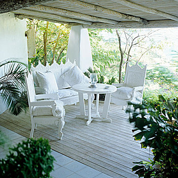 优雅,白色,西班牙风格,平台,家具,木质,度假屋