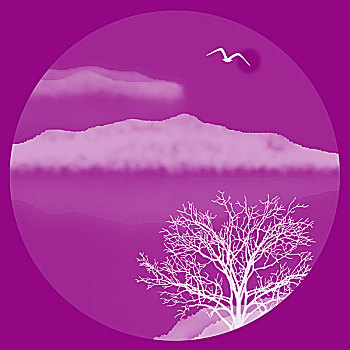 紫色新中式水墨山水画