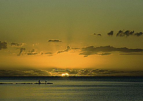 毛里求斯,日落,海洋
