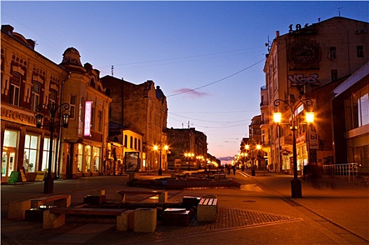 街道,中心,夜晚,俄罗斯