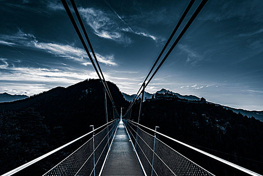 吊桥,卑尔根,背景,提洛尔,奥地利,欧洲