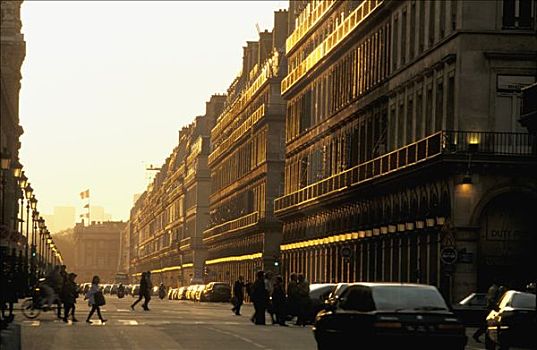 法国,巴黎,街道,日落