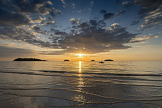 日落,寂静沙滩,苏梅岛,泰国