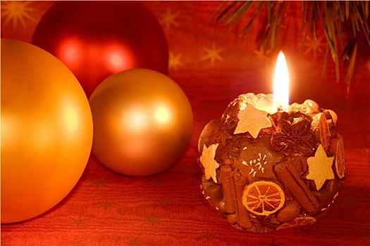 装饰,蜡烛,圣诞节,彩球