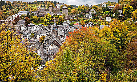风景,中世纪城市,秋天,北莱茵威斯特伐利亚,德国,欧洲