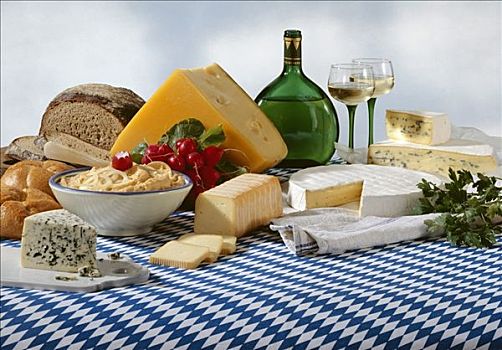 巴伐利亚,奶酪,特色食品,面包,葡萄酒