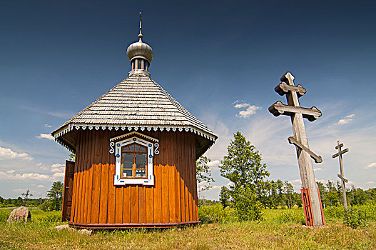 小,东正教,小教堂,户外,民俗,博物馆,比亚沃维耶扎,波兰