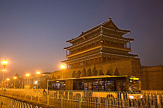 北京,城市,建筑,前门,夜景