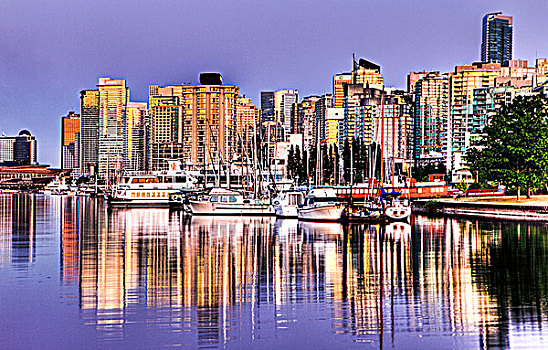 晚间,小湾,建筑,温哥华,不列颠哥伦比亚省,加拿大