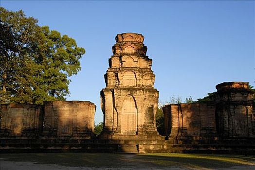 古老,高棉,庙宇,晚上,亮光,吴哥,柬埔寨,东南亚