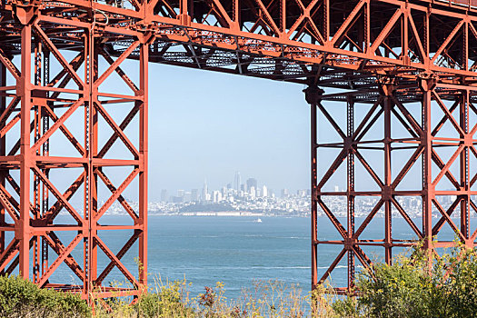 旧金山,市区,朦胧,夏天,框架,金门大桥