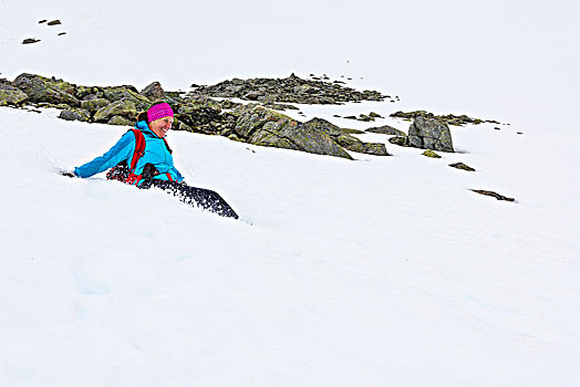 女人,滑动,雪