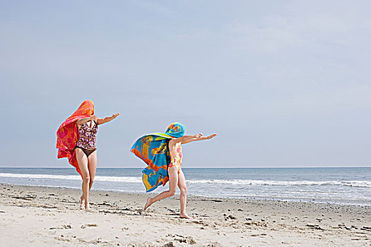 女人,女孩,海滩,毛巾,上方,头部