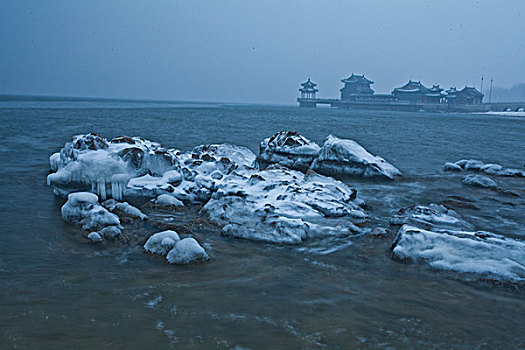 山海关,老龙头,大雪,雪后,海滨,建筑,长城,洁白,冬季,寒冷