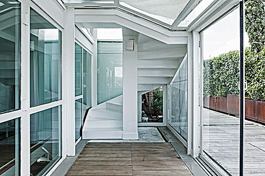 门廊,现代,阁楼,平台,楼梯,背景,后面,玻璃