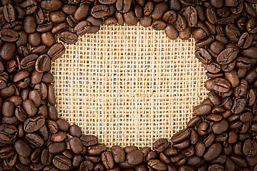 咖啡豆,椭圆,留白,粗麻袋