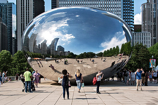 反射,雕塑,云门,豆,英国艺术家,千禧公园,芝加哥,伊利诺斯,美国,北美