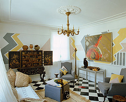 家具,放置,房间,之字形,造型,涂绘,墙壁