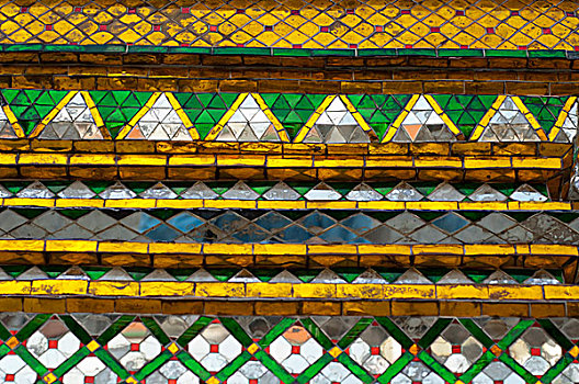泰国,曼谷,大皇宫,平台,纪念碑,特写,反射,金色,绿色,庙宇,砖瓦
