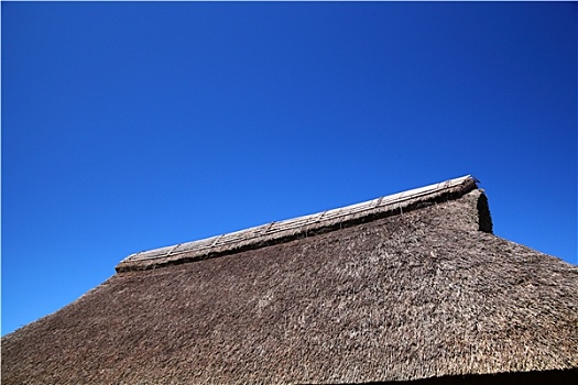 茅草屋顶,蓝天,日本