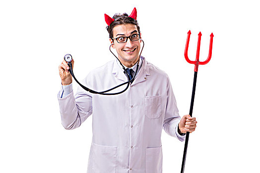 魔鬼,博士,有趣,医学观念,隔绝,白色背景,背景