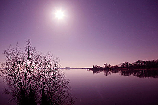 湖,冬天,场所,夜晚,月亮,上面