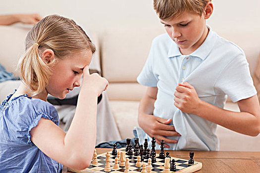 兄弟姐妹,玩,下棋