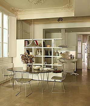 餐桌,20世纪50年代,20世纪60年代,经典,品牌家居,时髦,时期,公寓,粉饰灰泥,天花板,分隔,现代,厨房