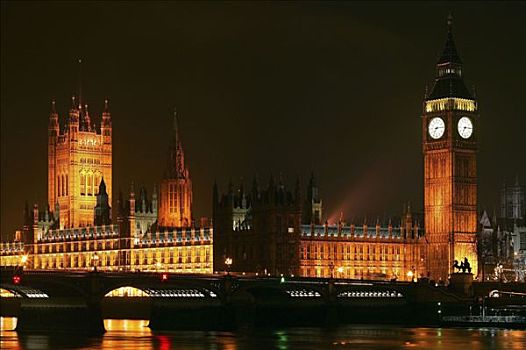 夜景,大本钟,议会大厦,伦敦,英格兰,英国,欧洲