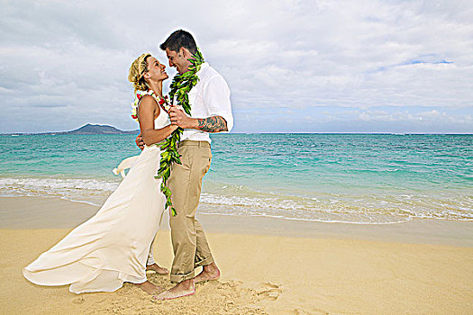 夏威夷,瓦胡岛,魅力,新婚夫妇,跳舞,海滩
