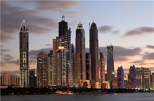 迪拜,码头,天际线,黄昏,阿联酋