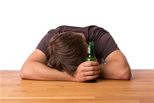 男人,睡觉,桌子,啤酒
