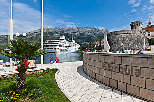 科尔丘拉岛,游轮,爱琴海,中心,达尔马提亚,亚得里亚海,海岸,克罗地亚,欧洲