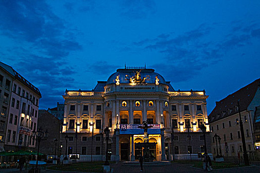 夜景,布拉迪斯拉瓦,剧院,斯洛伐克