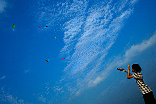 风筝,流行,孩子,成年,孟加拉,达卡,2008年