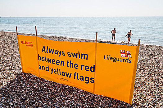 英格兰,汉普郡,海滩,救生员,警告标识