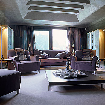 现代,起居室,椅子,低,茶几