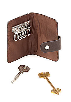 褐色,钱包,钥匙,两个